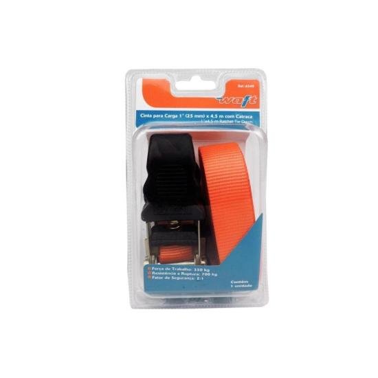 Cinta Para Carga Com Catraca 1″x 4,5m Laranja Waft por 56,00 à vista no boleto/pix ou parcele em até 2x sem juros. Compre na loja Mundomax!