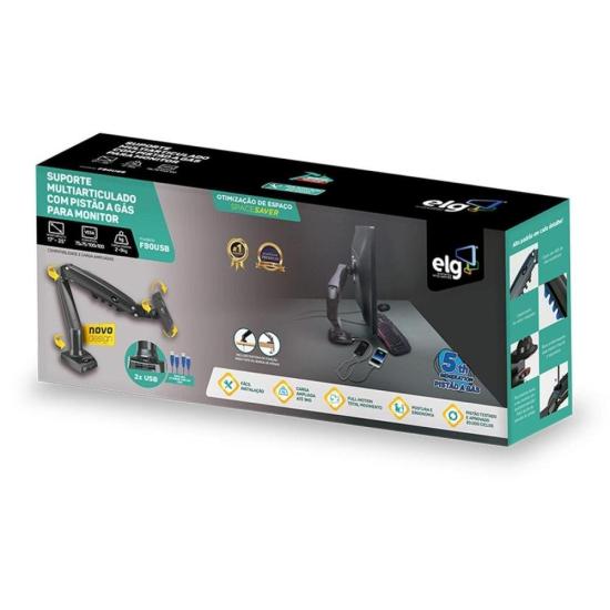 Suporte Para Monitor Articulado de Mesa 17-35\" ELG F90USB por 318,99 à vista no boleto/pix ou parcele em até 10x sem juros. Compre na loja Mundomax!