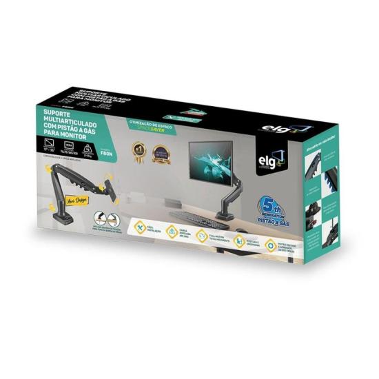 Suporte Para Monitor Articulado de Mesa 17-35\" ELG F80N por 301,00 à vista no boleto/pix ou parcele em até 10x sem juros. Compre na loja Mundomax!