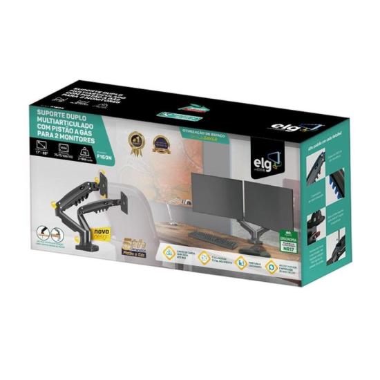 Suporte Para Monitor Articulado de Mesa 17-35\" 2m ELG F160N por 450,00 à vista no boleto/pix ou parcele em até 10x sem juros. Compre na loja Mundomax!