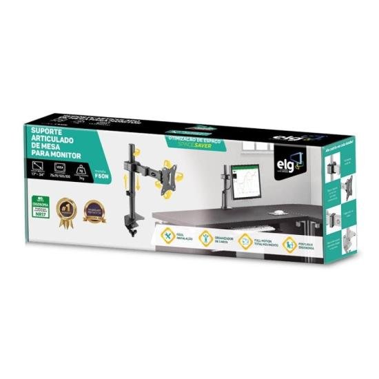 Suporte Para Monitor Articulado de Mesa 17-34\" ELG F50N por 160,00 à vista no boleto/pix ou parcele em até 6x sem juros. Compre na loja Mundomax!