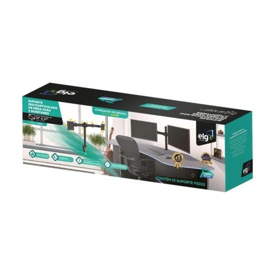 Suporte Multiarticulado de Mesa Para Monitor 14\"-27\" ELG F50X2 por 312,99 à vista no boleto/pix ou parcele em até 10x sem juros. Compre na loja Mundomax!