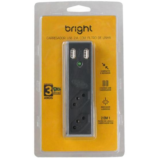Filtro De Linha Com 2 Tomadas + Carregador USB Bright por 45,99 à vista no boleto/pix ou parcele em até 1x sem juros. Compre na loja Mundomax!