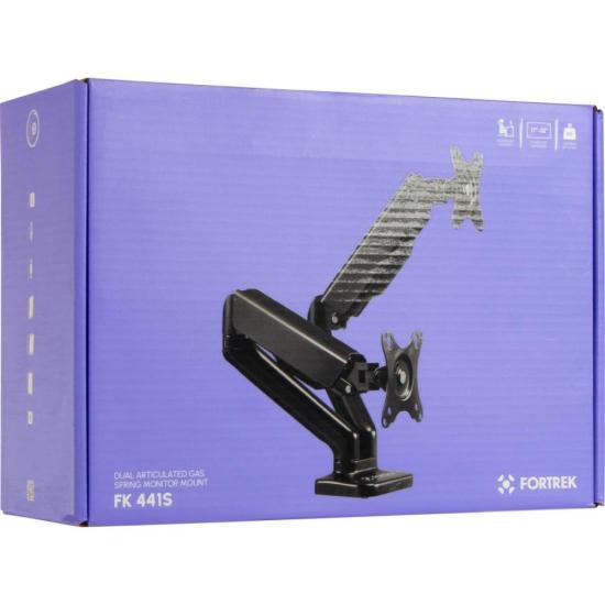 Suporte Articulado Para Dois Monitores com Pistão a Gás Fortrek FK 441S por 430,00 à vista no boleto/pix ou parcele em até 10x sem juros. Compre na loja Fortrek!