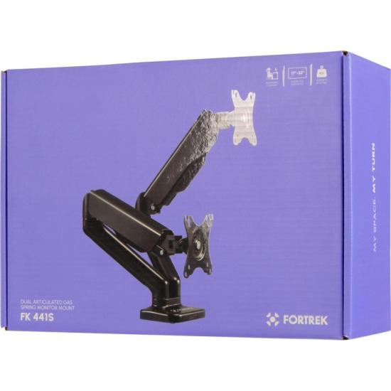 Suporte Articulado Para Dois Monitores com Pistão a Gás Fortrek FK 441S por 430,00 à vista no boleto/pix ou parcele em até 10x sem juros. Compre na loja Fortrek!