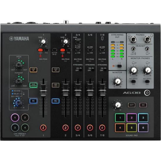 Mesa De Som Yamaha AG08 Streaming Preta por 4.399,00 à vista no boleto/pix ou parcele em até 12x sem juros. Compre na loja Mundomax!