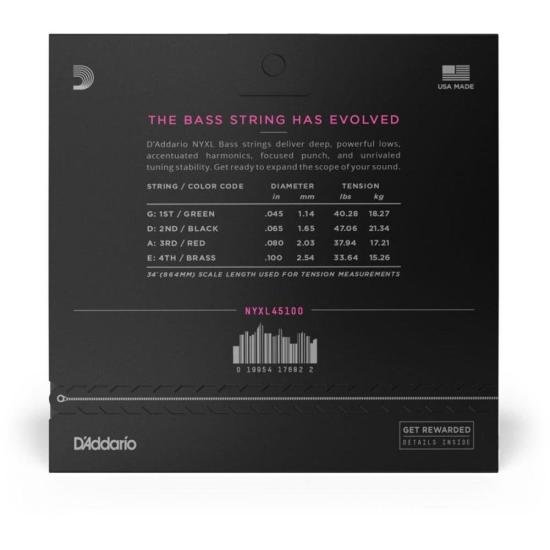 Encordoamento Baixo 4 Cordas .045-.100 NYXL NYXL45100 D\