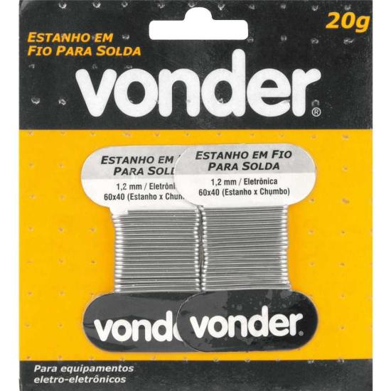 Estanho em Fio Para Solda Com 2 10g 60x40 1,2mm Vonder por 10,99 à vista no boleto/pix ou parcele em até 1x sem juros. Compre na loja Mundomax!