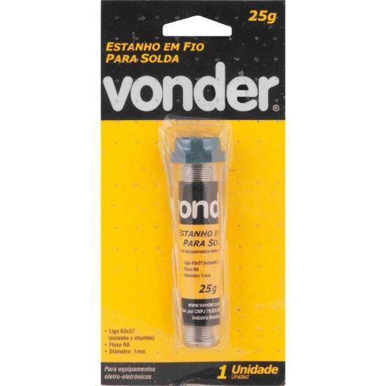 Estanho em Fio Para Solda Tubinho 25g 63x37 1mm Vonder por 13,99 à vista no boleto/pix ou parcele em até 1x sem juros. Compre na loja Mundomax!