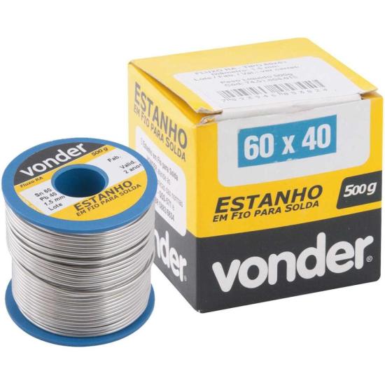 Estanho em Fio Para Solda 500g Azul 60x40 1,5mm Vonder por 148,99 à vista no boleto/pix ou parcele em até 5x sem juros. Compre na loja Mundomax!