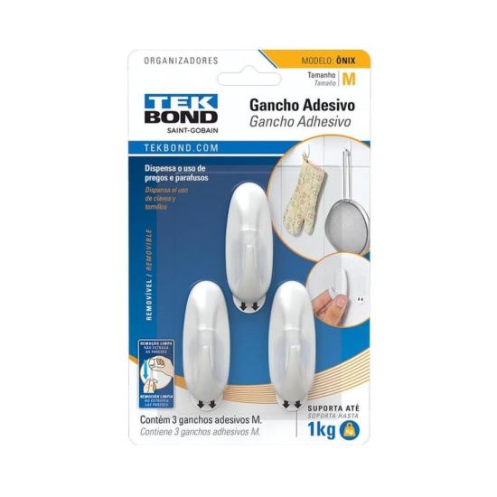 Gancho Plástico M Onix Branco Tekbond por 17,00 à vista no boleto/pix ou parcele em até 1x sem juros. Compre na loja Mundomax!
