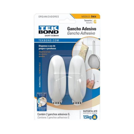 Gancho Plástico G Onix Branco Tekbond por 16,99 à vista no boleto/pix ou parcele em até 1x sem juros. Compre na loja Mundomax!