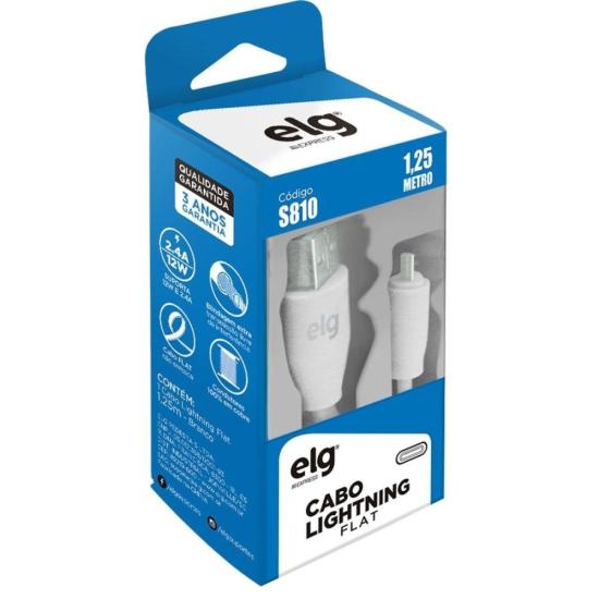 Cabo Lightning S810 1,25m Branco ELG por 28,00 à vista no boleto/pix ou parcele em até 1x sem juros. Compre na loja Mundomax!