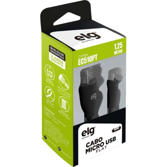 Cabo Flat Micro USB EC510PT 1,25m Preto ELG por 25,00 à vista no boleto/pix ou parcele em até 1x sem juros. Compre na loja Mundomax!