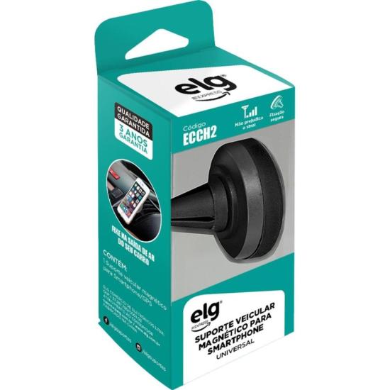 Suporte Veicular Magnético Universal ECCH2 Preto ELG por 0,00 à vista no boleto/pix ou parcele em até 1x sem juros. Compre na loja Mundomax!