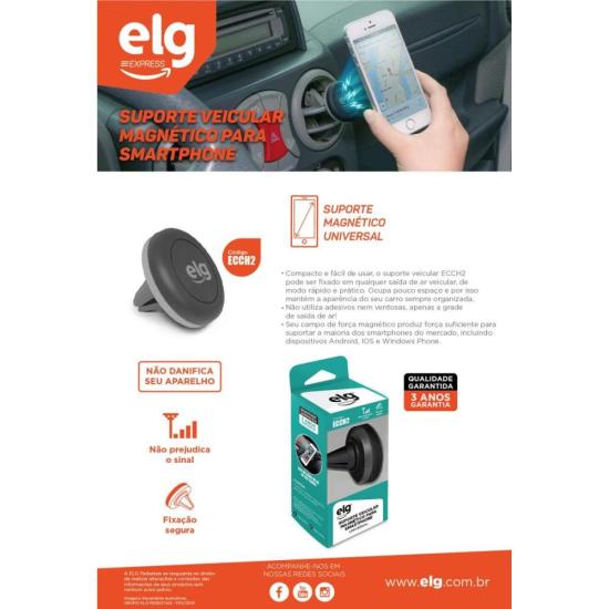 Suporte Veicular Magnético Universal ECCH2 Preto ELG por 0,00 à vista no boleto/pix ou parcele em até 1x sem juros. Compre na loja Mundomax!