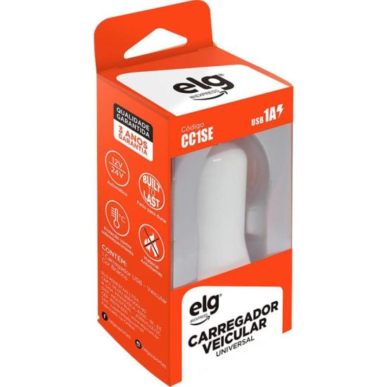 Carregador Veicular Universal USB 1A CC1SE Branco ELG por 22,00 à vista no boleto/pix ou parcele em até 1x sem juros. Compre na loja Mundomax!