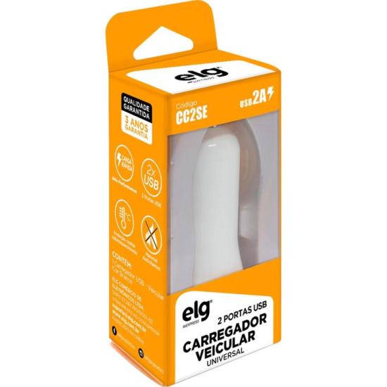 Carregador Veicular Universal CC2SE Branco ELG por 31,99 à vista no boleto/pix ou parcele em até 1x sem juros. Compre na loja Mundomax!