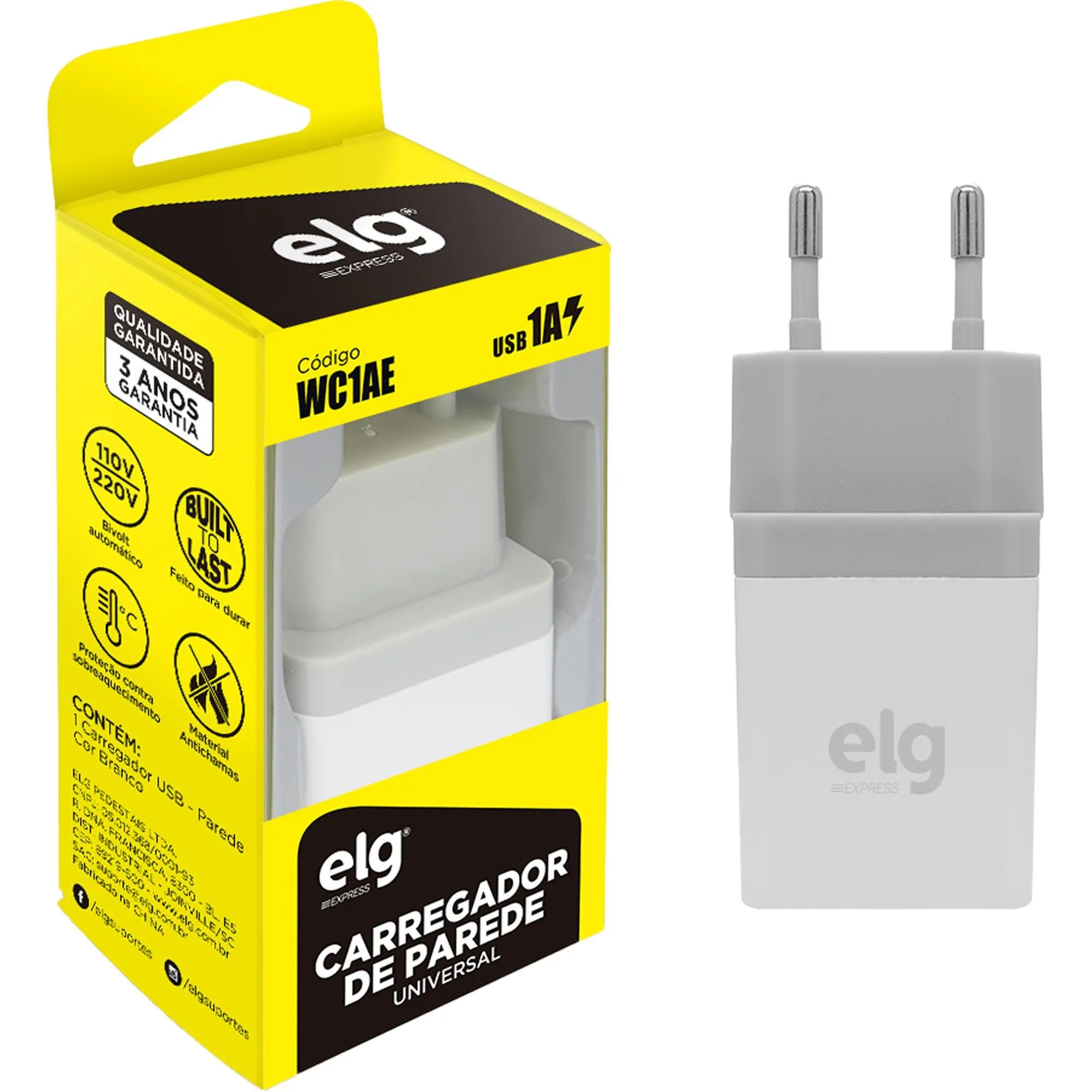 Carregador USB Parede Universal WC1AE Branco Bivolt ELG (81453)