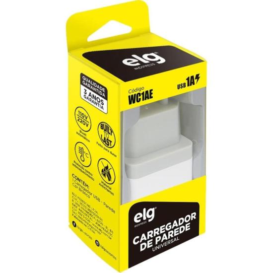 Carregador USB Parede Universal WC1AE Branco Bivolt ELG por 30,00 à vista no boleto/pix ou parcele em até 1x sem juros. Compre na loja Mundomax!