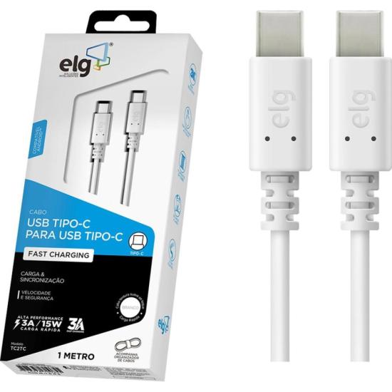 Cabo Reversível USB Tipo C TC2TC Branco ELG por 29,99 à vista no boleto/pix ou parcele em até 1x sem juros. Compre na loja Mundomax!