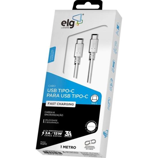 Cabo Reversível USB Tipo C TC2TC Branco ELG por 29,99 à vista no boleto/pix ou parcele em até 1x sem juros. Compre na loja Mundomax!