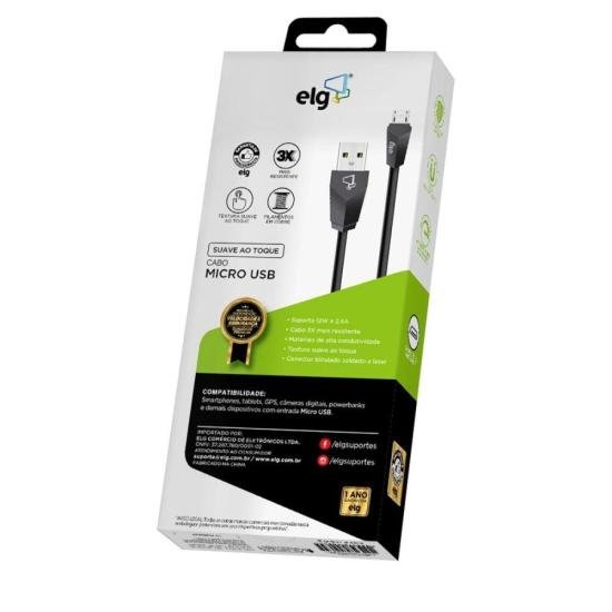 Cabo Micro USB M510 1m Preto ELG por 18,00 à vista no boleto/pix ou parcele em até 1x sem juros. Compre na loja Mundomax!