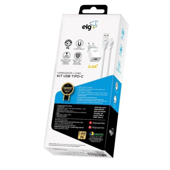 Carregador e Cabo Tipo C KTC10WC Branco ELG por 55,00 à vista no boleto/pix ou parcele em até 2x sem juros. Compre na loja Mundomax!