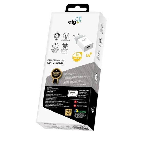 Carregador USB 1A WC1A 1 Saída Branco Bivolt ELG por 31,00 à vista no boleto/pix ou parcele em até 1x sem juros. Compre na loja Mundomax!