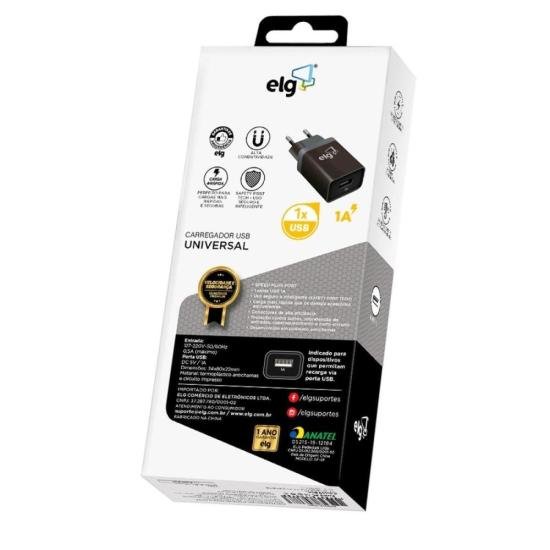 Carregador USB 1A WC1APT 1 Saida Preto Bivolt ELG por 32,00 à vista no boleto/pix ou parcele em até 1x sem juros. Compre na loja Mundomax!