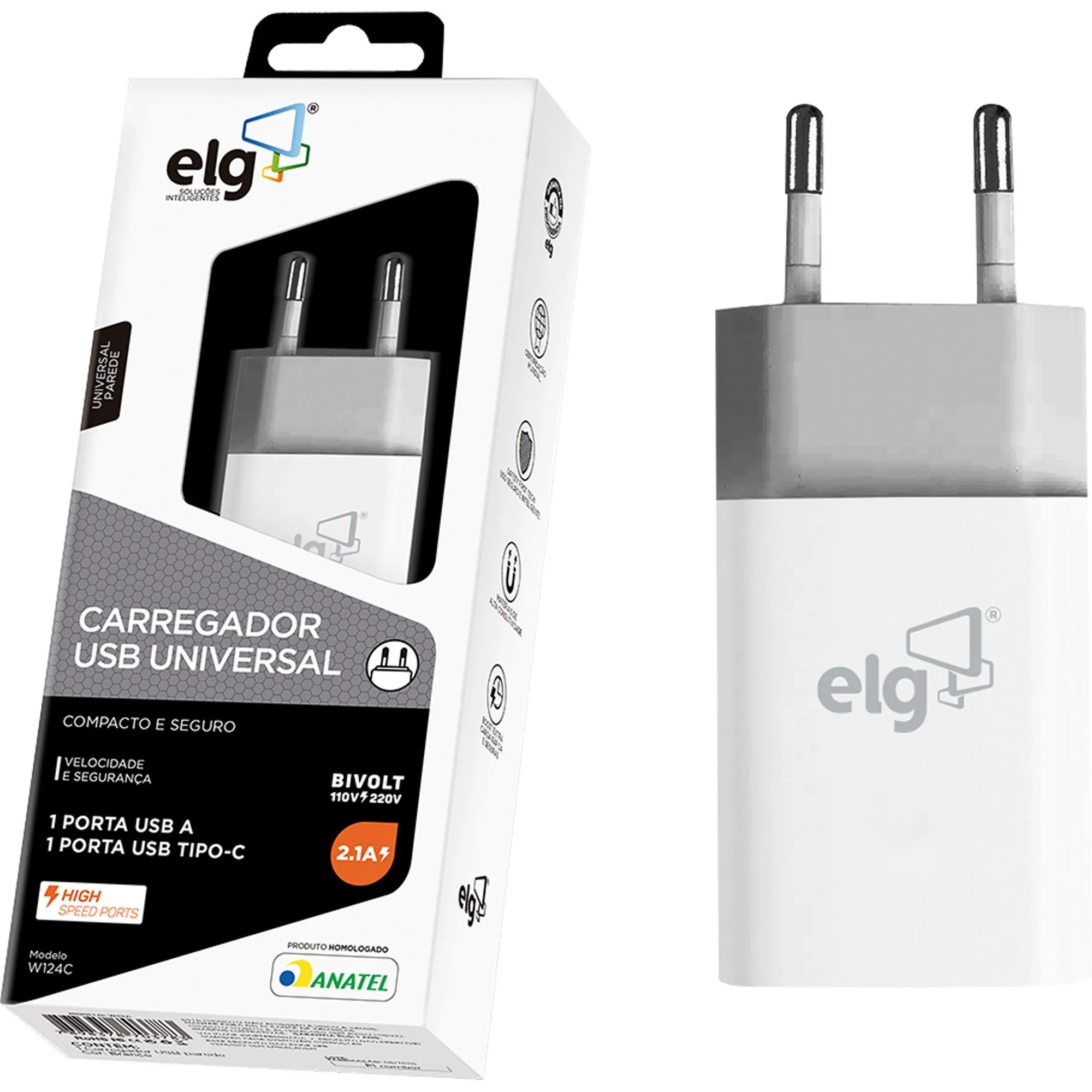 Carregador USB Tipo C + USB 2.1A W124 Branco ELG por 49,99 à vista no boleto/pix ou parcele em até 1x sem juros. Compre na loja Mundomax!