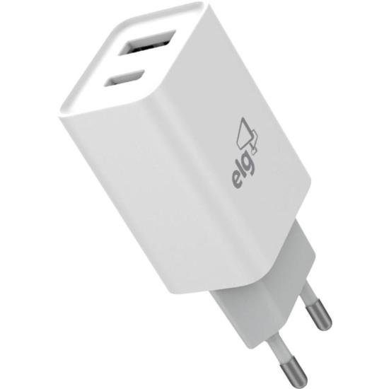 Carregador USB Tipo C + USB 2.1A W124 Branco ELG por 49,99 à vista no boleto/pix ou parcele em até 1x sem juros. Compre na loja Mundomax!