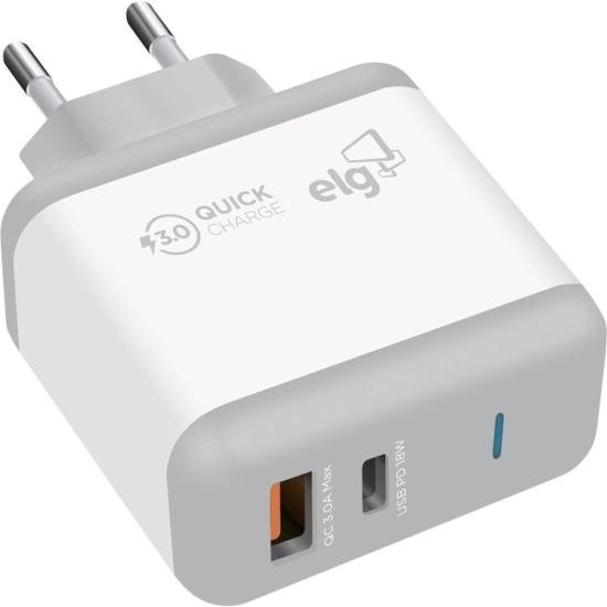 Carregador USB + USB Tipo C 3A WC2S-PDQC Branco ELG por 90,99 à vista no boleto/pix ou parcele em até 3x sem juros. Compre na loja Mundomax!