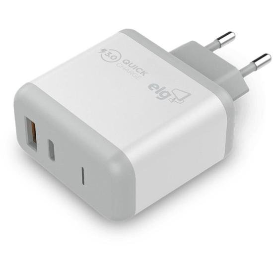 Carregador USB + USB Tipo C 3A WC2S-PDQC Branco ELG por 90,99 à vista no boleto/pix ou parcele em até 3x sem juros. Compre na loja Mundomax!