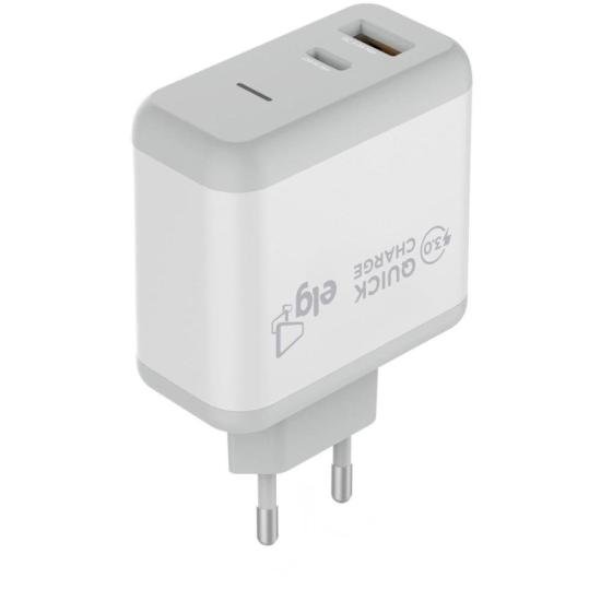 Carregador USB + USB Tipo C 3A WC2S-PDQC Branco ELG por 90,99 à vista no boleto/pix ou parcele em até 3x sem juros. Compre na loja Mundomax!
