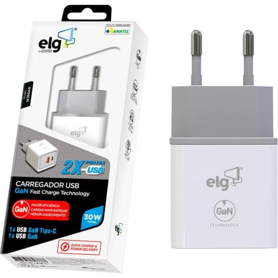 Carregador USB + USB Tipo C 3A WC2S-PDQC Branco ELG - Mundomax