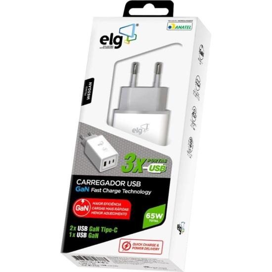 Carregador USB W65GAN 3 Saídas 3A ELG por 259,99 à vista no boleto/pix ou parcele em até 10x sem juros. Compre na loja Mundomax!