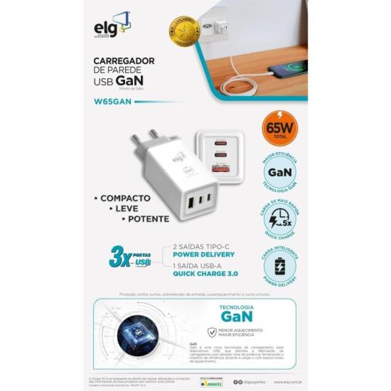 Carregador USB W65GAN 3 Saídas 3A ELG por 259,99 à vista no boleto/pix ou parcele em até 10x sem juros. Compre na loja Mundomax!