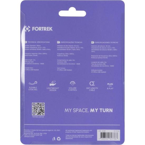 Headset Office Fortrek FK 731A USB Preto por 96,67 à vista no boleto/pix ou parcele em até 3x sem juros. Compre na loja Fortrek!