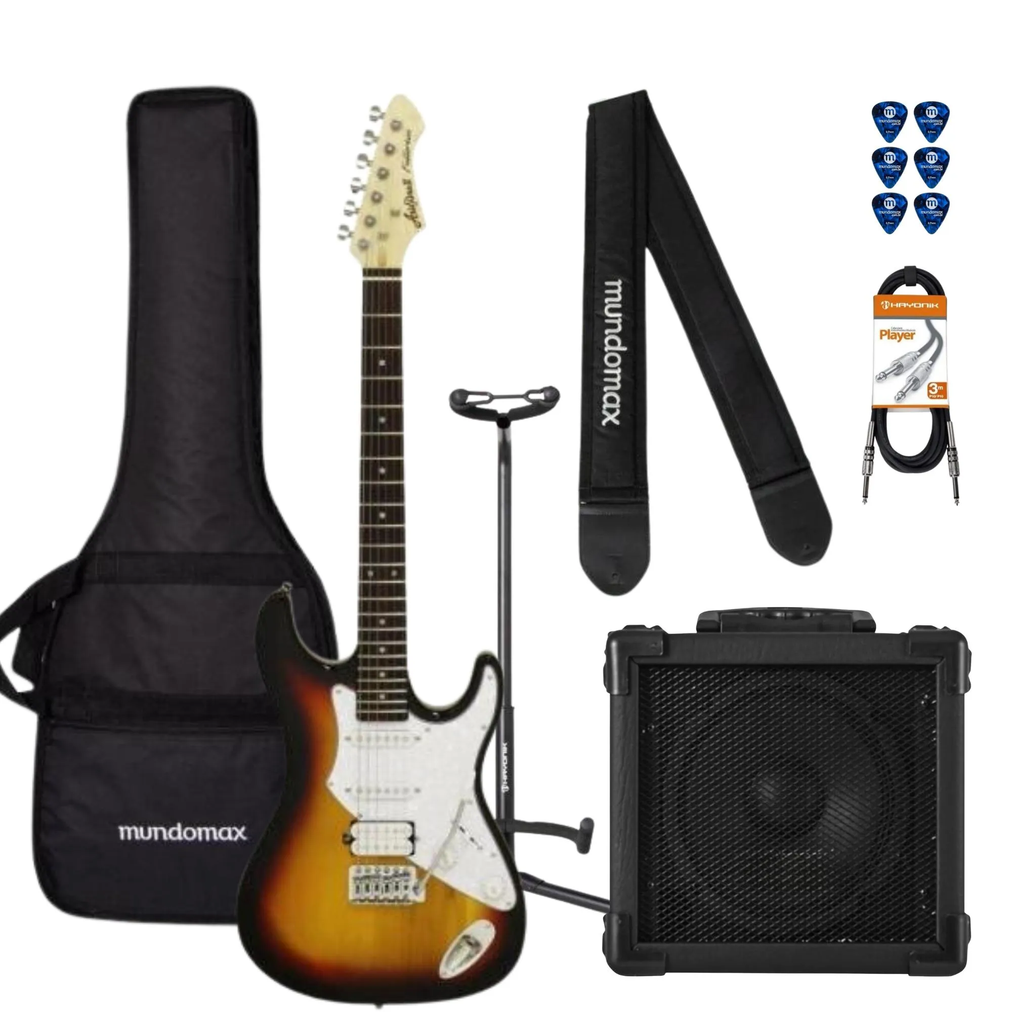 Kit Guitarra Strato Aria 714-STD 3TS + Cubo + Acessórios (81600)