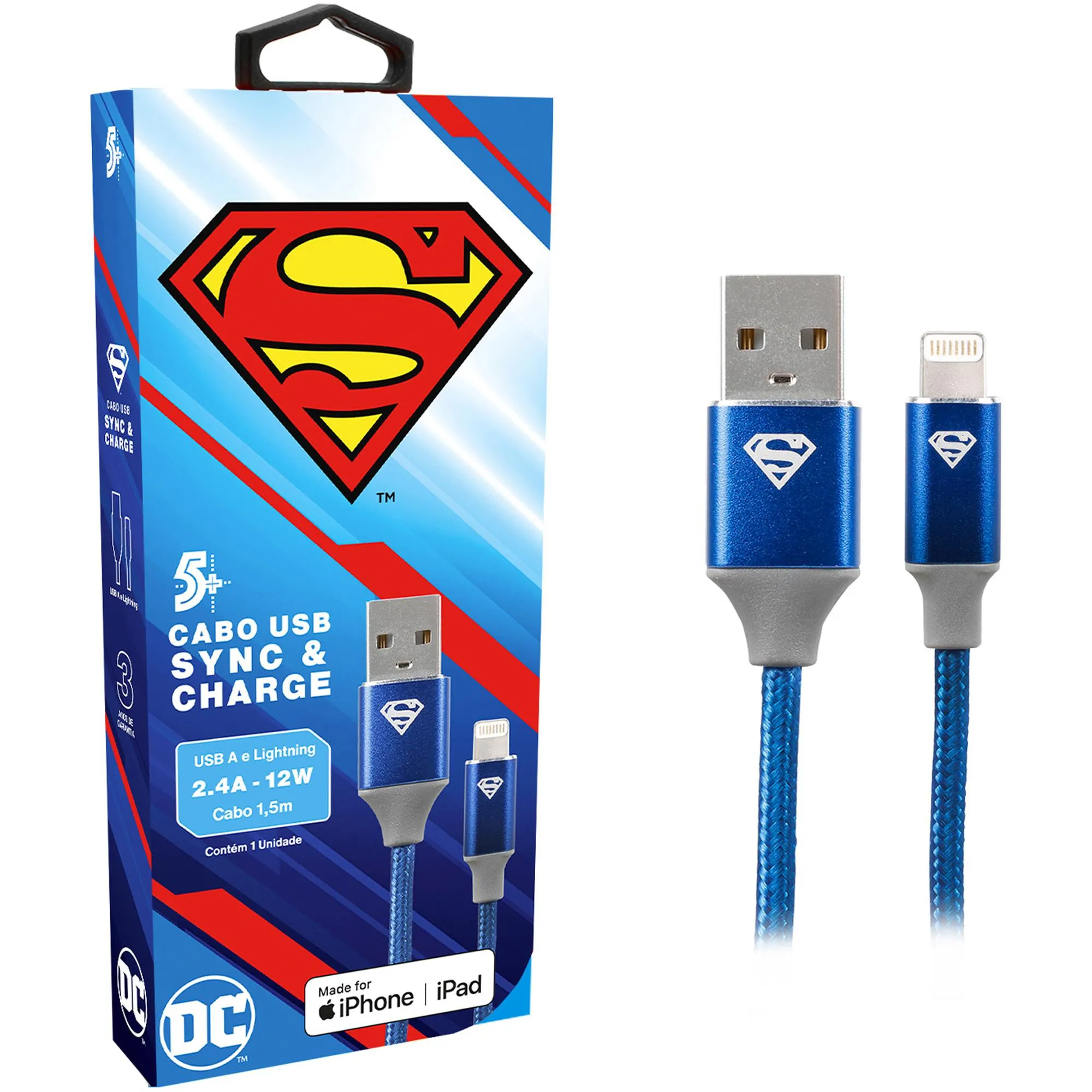 Cabo USB-A Para Lightning Superman 1,5m 5+ (81711)