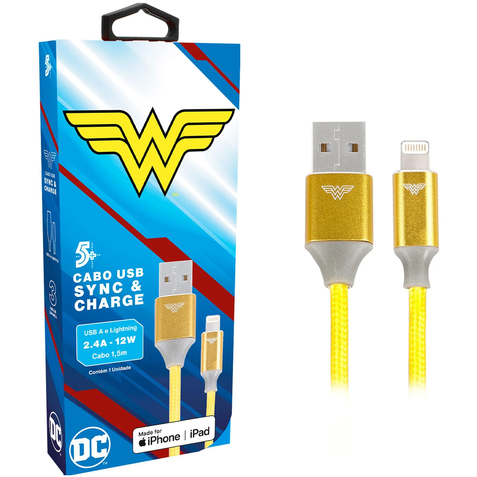 Cabo USB-A Para Lightning Wonder Woman 1,5m 5+ (81713)