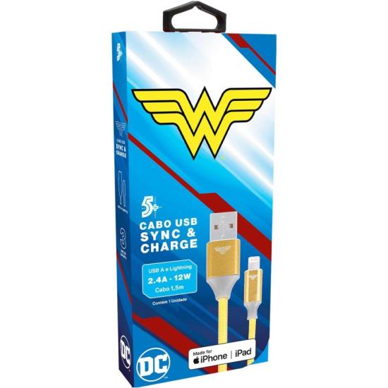 Cabo USB-A Para Lightning Wonder Woman 1,5m 5+ por 116,99 à vista no boleto/pix ou parcele em até 4x sem juros. Compre na loja Mundomax!