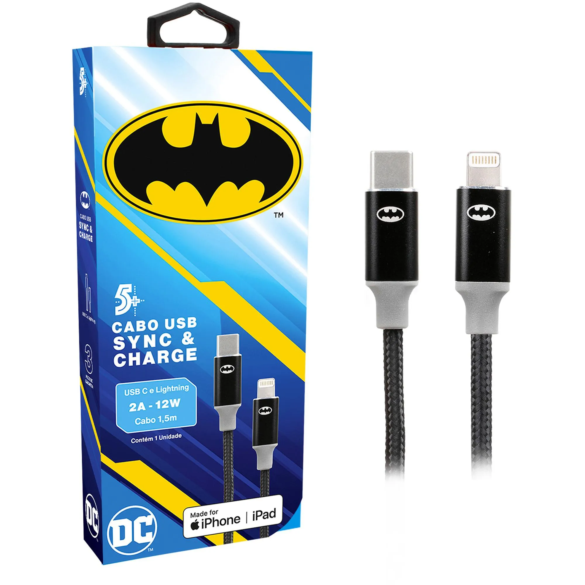 Cabo USB-C Para Lightning Batman 1,5m 5+ (81718)