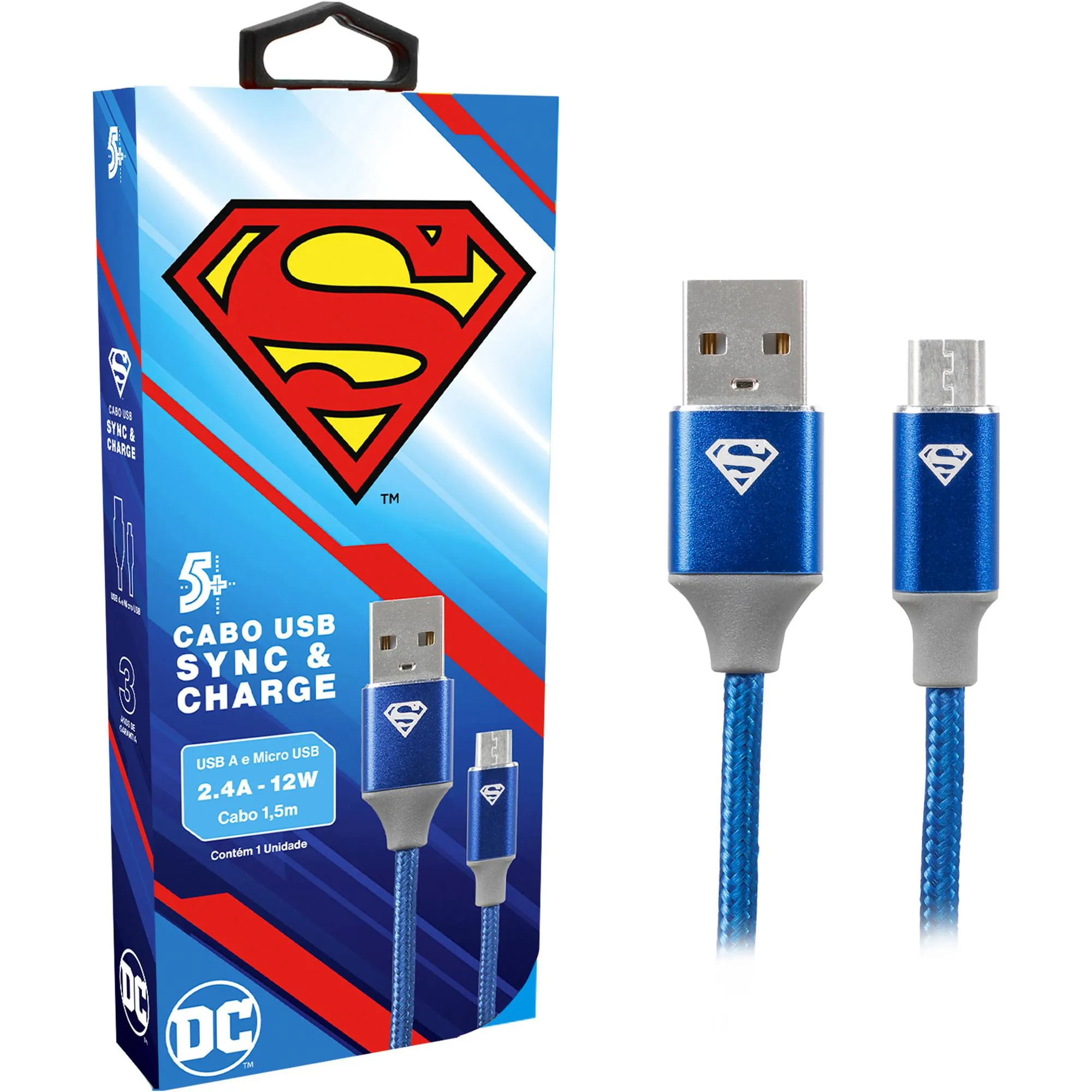 Cabo USB-A Para Micro USB Superman 1,5m 5+ (81719)