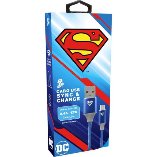 Cabo USB-A Para Micro USB Superman 1,5m 5+ por 37,99 à vista no boleto/pix ou parcele em até 1x sem juros. Compre na loja Mundomax!