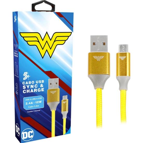 Cabo USB-A Para Micro USB Wonder Woman 1,5m 5+ por 37,99 à vista no boleto/pix ou parcele em até 1x sem juros. Compre na loja Mundomax!