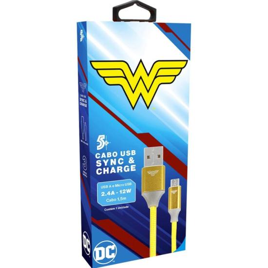 Cabo USB-A Para Micro USB Wonder Woman 1,5m 5+ por 37,99 à vista no boleto/pix ou parcele em até 1x sem juros. Compre na loja Mundomax!
