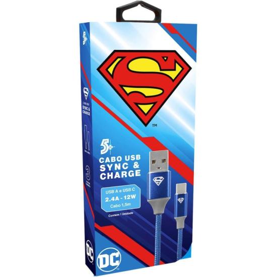 Cabo USB-A Para USB-C Superman 1,5m 5+ por 53,00 à vista no boleto/pix ou parcele em até 2x sem juros. Compre na loja Mundomax!