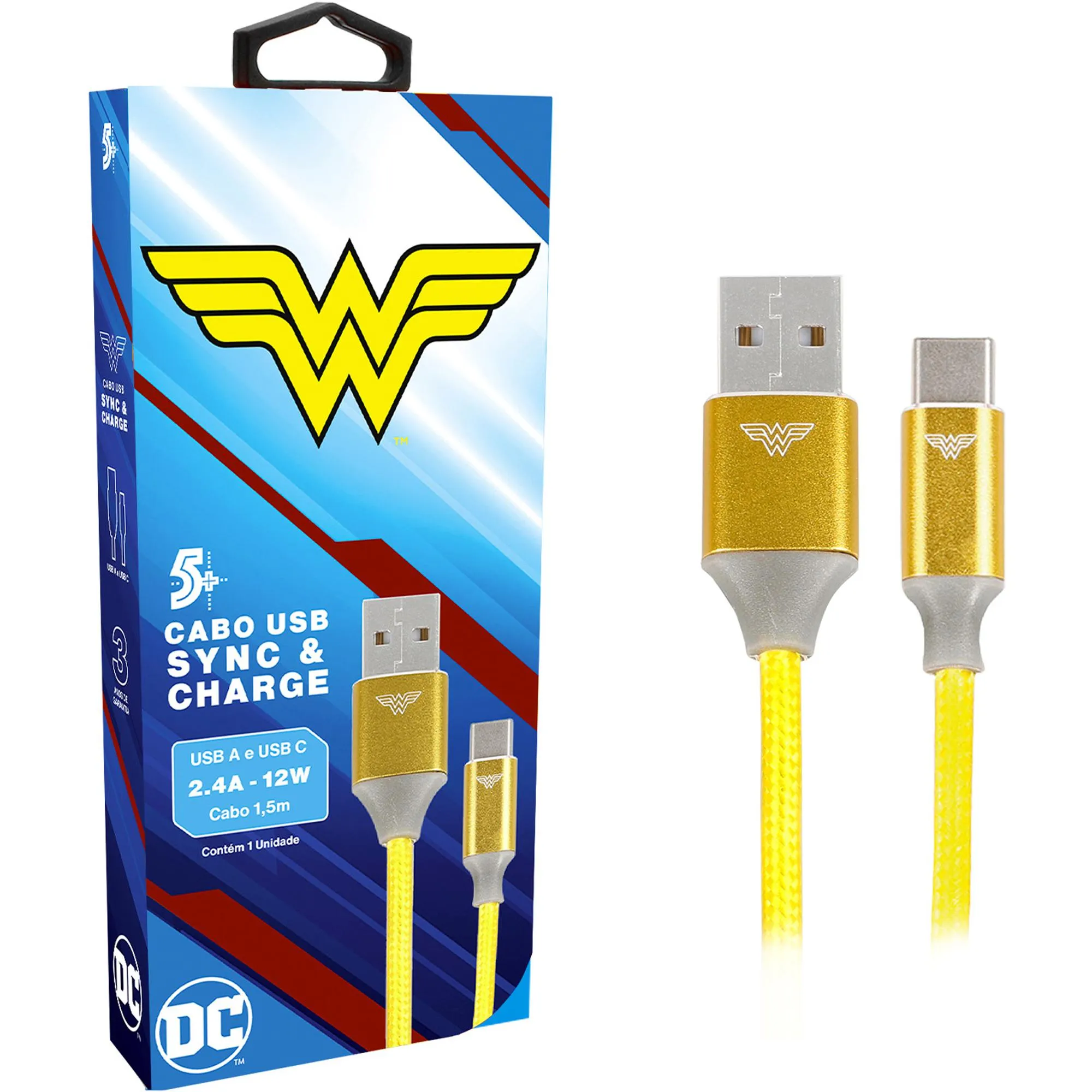Cabo USB-A Para USB-C Wonder Woman 1,5m 5+ (81725)